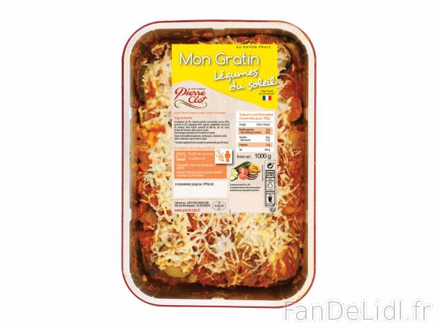 Gratin aux légumes du soleil , le prix 4.49 € 

Caractéristiques

- Transformé ...