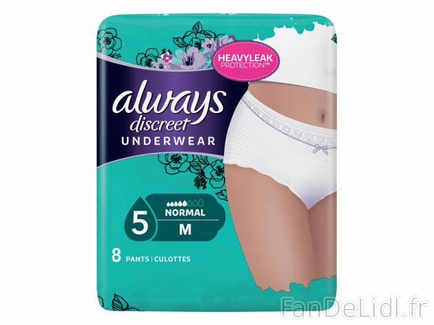 Always Discreet culottes , le prix 3.39 € 
- Incontinence lourde
- Au choix ...