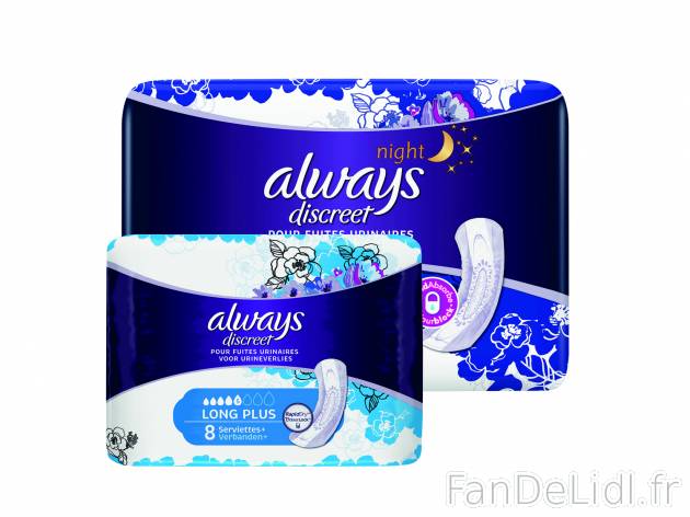 Always Discreet serviettes , le prix 1.59 € 
- Incontinence modérée
- Au choix ...