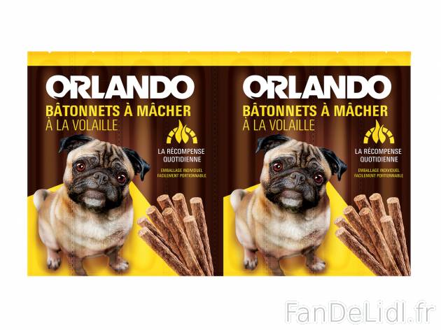 Sticks friandise pour chien , le prix 0.93 € 
- Le paquet de 88 g : 1,39 € ...