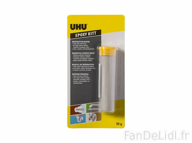 Colle époxy , le prix 1.99 € 
- Mastic de réparation
- Env. 56 g
- Pour pierre, ...