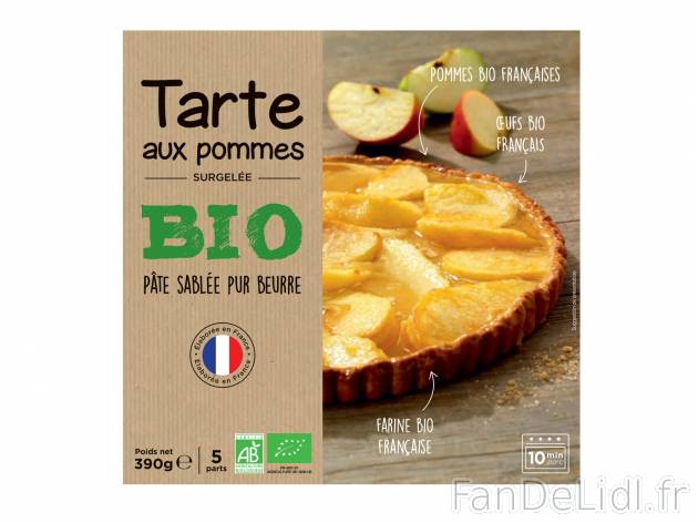Tarte aux pommes Bio , le prix 4.29 € 
- Inédit chez Lidl
Caractéristiques

- ...