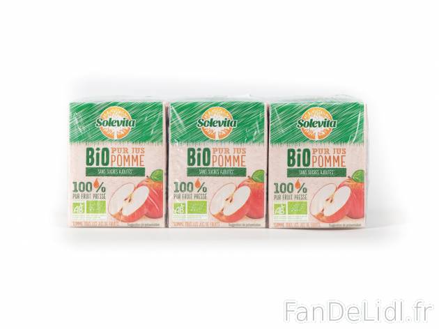 Pur jus Bio , le prix 1.99 € 
- En briquettes
- Au choix : pomme ou raisin
Caractéristiques

- ...