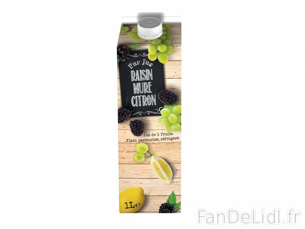 Pur jus raisin-citron-mûre , le prix 1.79 € 

Caractéristiques

- Rayon ...