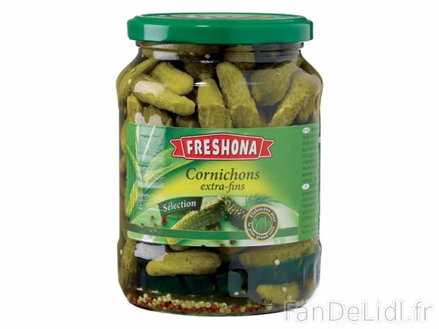 Cornichons extra-fins , prezzo 1.09 € per 360 g (PNE), 1 kg = 3,03 € EUR. 
- ...
