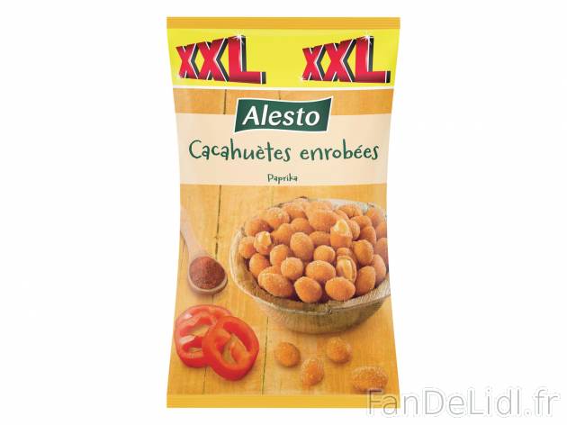 Cacahuètes enrobées , le prix 0.99 €  
-  Au choix : goût paprika ou barbecue