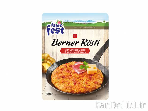 Rösti à la bernoise , le prix 2.19 &#8364; 
- Au lard et &agrave; l&rsquo;emmental ...