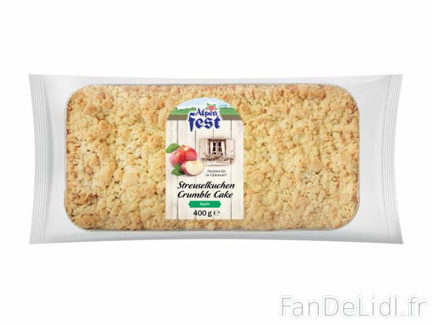 Gâteau au crumble , le prix 1.59 &#8364;  
-  Au choix : pomme&nbsp;ou cerise