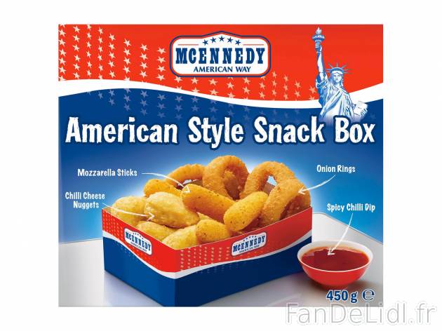 Snack box , le prix 2.99 € 
- Composé de beignets d&apos;oignons frits, de ...