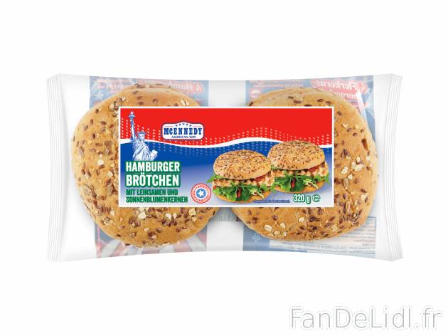 4 pains pour hamburger aux céréales , le prix 1.29 €