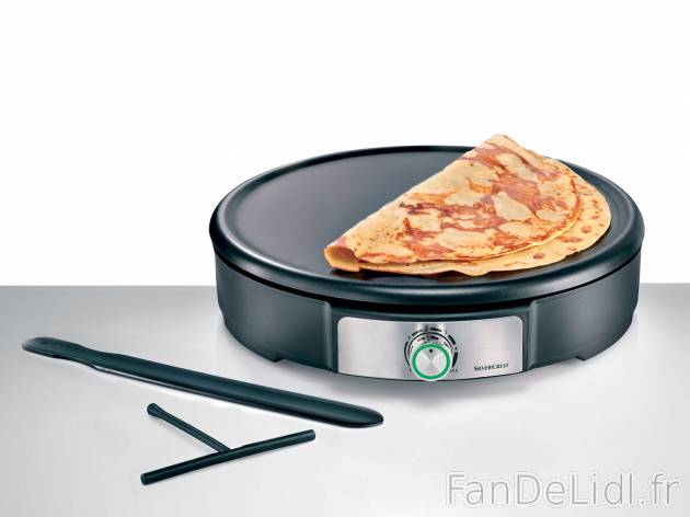Crêpière , le prix 21.99 € 
- 1 500 W
- Ø env. 34 cm
- Thermostat réglable ...