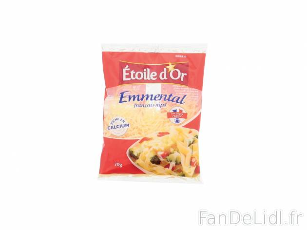 Emmental français râpé , le prix 1.28 € 
- Le lot de 3 x 70 g : 1,42 € (1 ...