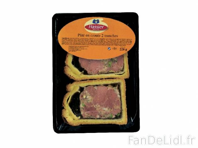 Pâté en croûte , prezzo 1.69 € per 220 g, 1 kg = 7,68 € EUR.  
-      2 tranches