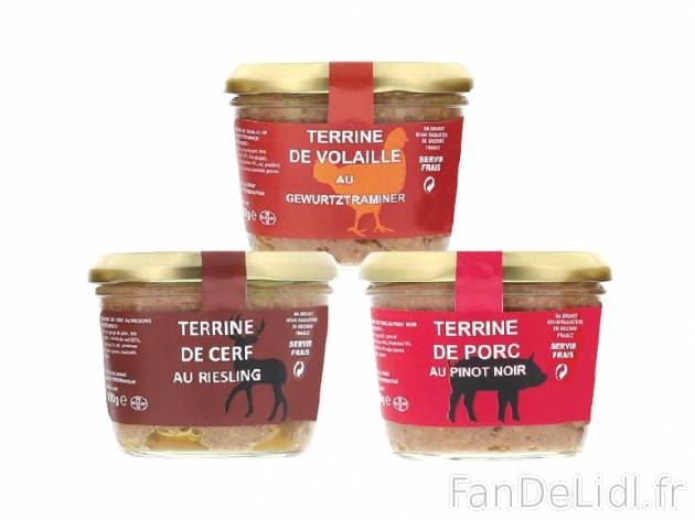 3 terrines , prezzo 2.49 € per 3 x 180 g, 1 kg = 4,61 € EUR. 
- Assortiment ...