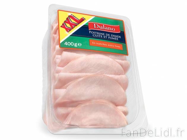 Poitrine de dinde ou jambon cuit et fumé , prezzo 2.99 € per 400 g au choix, ...