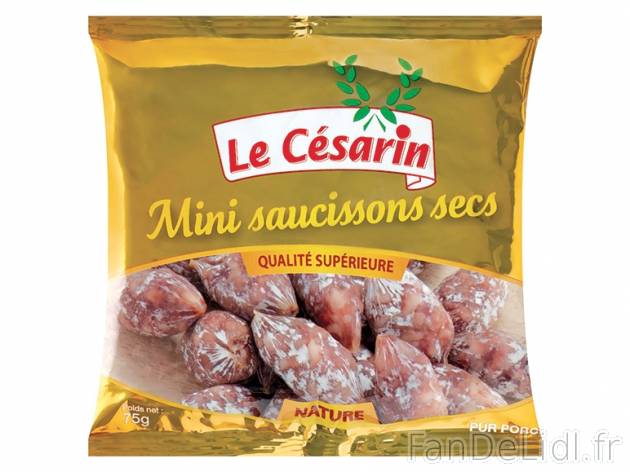 Mini saucissons secs pur porc , prezzo 0.92 € per 75 g au choix, 1 kg = 12,27 ...
