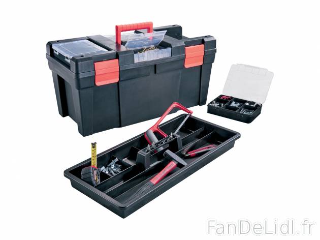 Boîte à outils , le prix 12.99 € 
- Env. 58 x 28 x 28 cm
- Compartiment porte-embouts ...