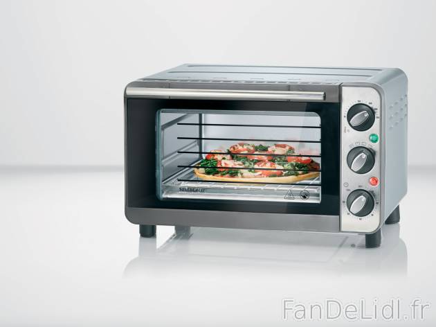 Mini-four , le prix 34.99 € 
- 1 200 W
- 3 modes de cuisson/gril (voûte, sole, ...