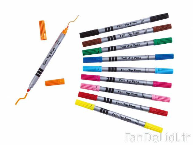 10 feutres double pointe , prezzo 0.99 € per Le lot 
- Grosse pointe d&apos;env. ...