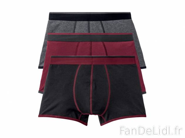 Boxers homme , le prix 6.99 € 
- Ex. 95 % coton et 5 % élasthanne
- Lot de ...