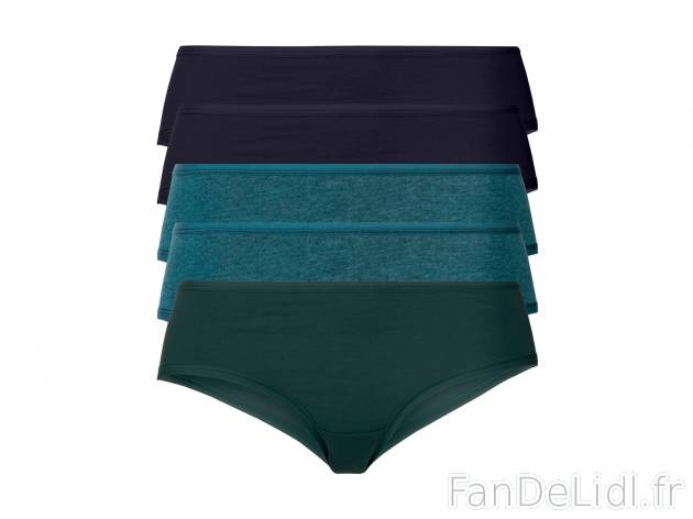 Hipsters femme , le prix 7.99 € 
- Ex. 95 % coton et 5 %élasthanne
- Du S au ...