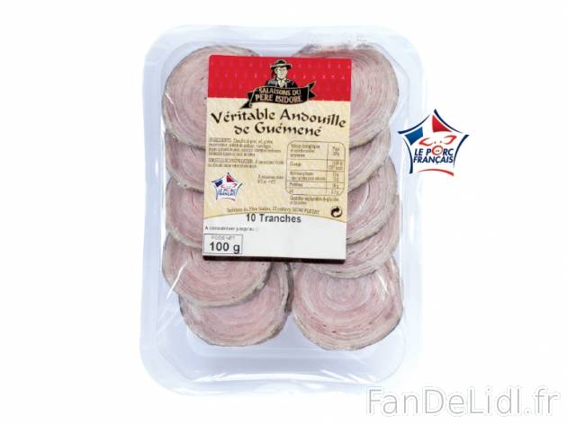 10 tranches de véritable andouille de Guémené , prezzo 2.49 € per 100 g, 1 ...