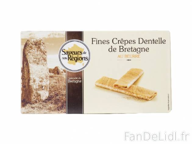 Fines crêpes dentelle de Bretagne au beurre , prezzo 1.29 € per 85 g, 1 kg = ...