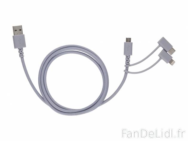 Câble de charge et synchronisation 3 en 1 , le prix 6.99 € 
- 3 en 1 avec connecteur ...
