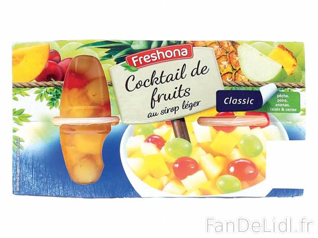 Cocktail de fruits au sirop léger , prezzo 1.79 € per 4 x 120 g au choix, 1 ...