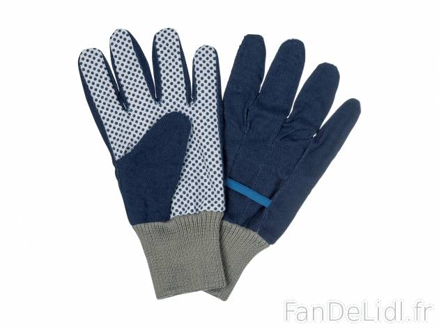 Gants de jardin , le prix 2.99 € 
- Extérieur 100 % coton et poignet 51 % acrylique ...