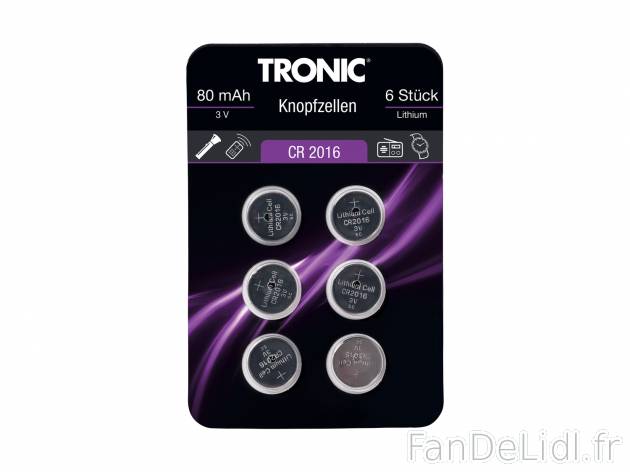 Piles bouton , le prix 1.49 € 
- Lot de 6
- Au choix : CR 2016 ou CR 2032
- ...