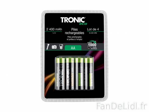 Piles rechargeables , le prix 3.99 €  
-  Lot de 4
-  Au choix : 2400mAh ou 950mAh