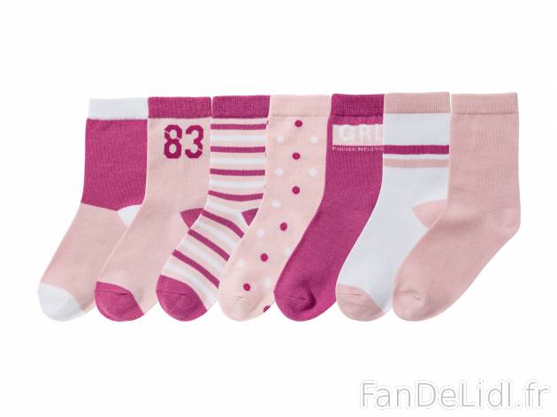 Chaussettes , le prix 4.99 € 
- Lot de 7 paires
- Du 27-30 au 35-38 selon modèle.
- ...