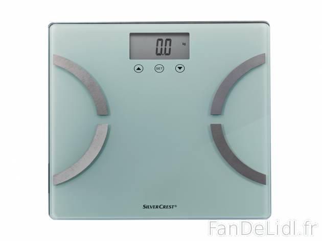 Pèse-personne impédancemètre Silvercrest, le prix 9.99 € 
- 180 kg max.
- ...