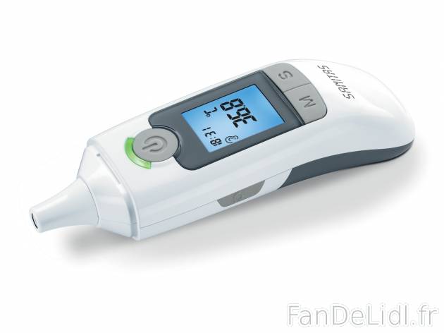 Thermomètre multifonction Sanitas, le prix 9.99 € 
- 2 fonctions : auriculaire ...