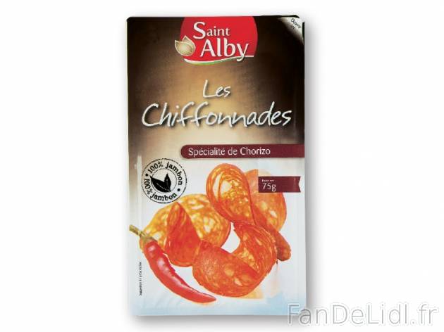 Chiffonnades spécialité de chorizo , prezzo 1.35 € per 75 g, 1 kg = 18,00 € ...