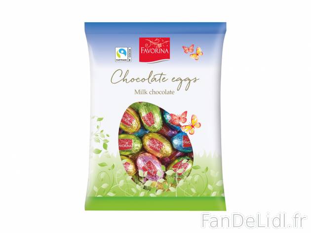 Mini oeufs en chocolat au lait , le prix 1.39 € 

Caractéristiques

- fairtrade_cocoa_program ...