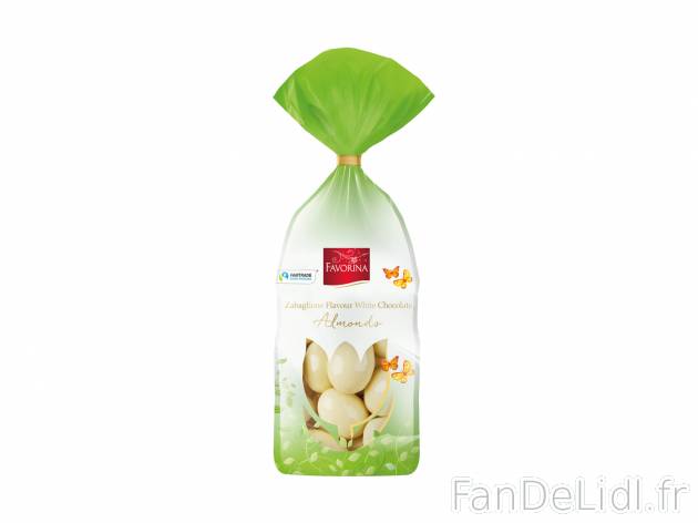 Amandes chocolatées , le prix 1.99 € 
- Au choix : saveur sabayon, noix de coco ...