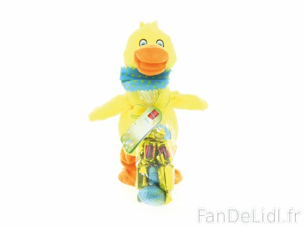 Peluche musicale et dansante , le prix 12.99 € 
- Lapin ou poussin
- Avec chocolats ...