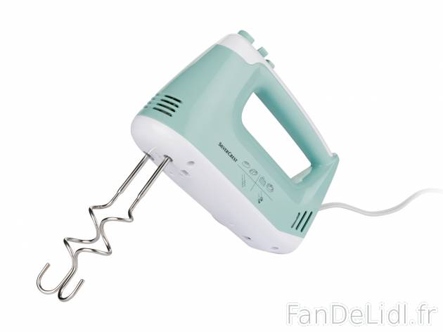 Batteur , le prix 12.99 € 
- 300 W
- 5 vitesses et touche turbo
- 2 fouets ...