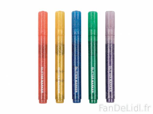 Marqueurs pailletés , le prix 2.99 €  
-  Lot de 5