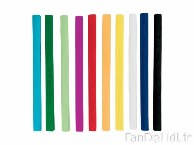 Papier crépon , le prix 2.49 € 
- Lot de 10
- Rouleaux de 0,5 x 2 m
- Autre ...