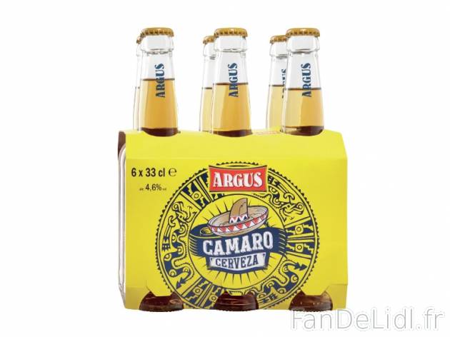 6 bières Camaro , prezzo 4.49 € per 6 x 33 cl, 1 L = 2,27 € EUR.  
-      4,6 % Vol.