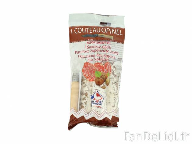 Lot de 2 saucissons , le prix 9.99 € 
- Composé d’un saucisson sec aux noisettes ...