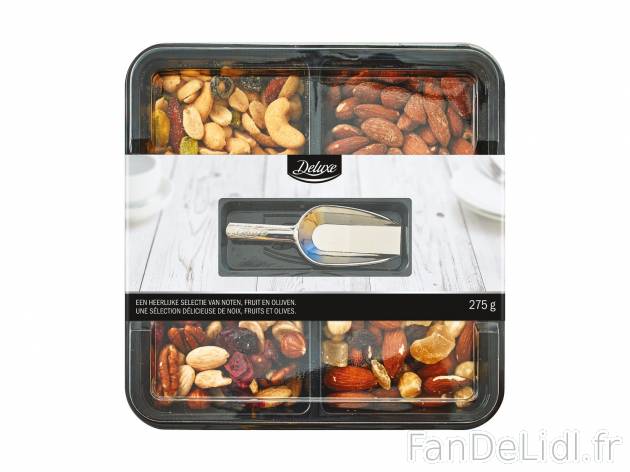 Plateau de fruits secs mélangés , le prix 3.69 € 
- Composé de fruits secs ...