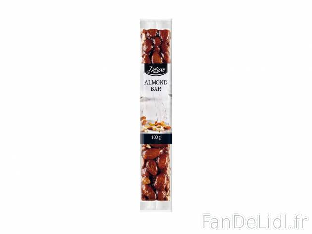 Barre , le prix 1.99 €  
-  Au choix : amandes, cacahuètes ou noisettes