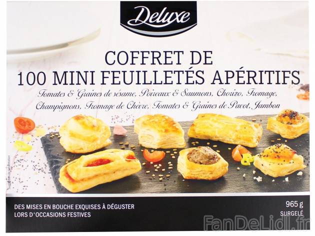 Coffret de 100 mini feuilletés apéritifs chez , le prix 5.19 € 

Caractéristiques

- ...