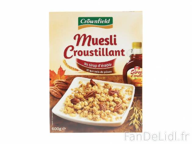 Muesli croustillant , prezzo 1.69 € per 600 g au choix, 1 kg = 2,82 € EUR. 
- ...