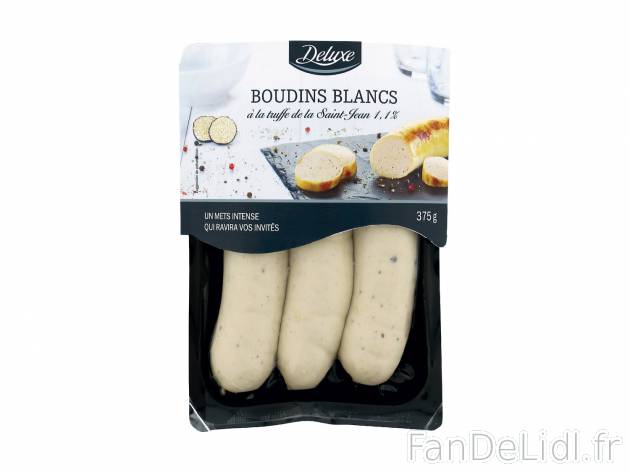 3 boudins blancs à la truffe de la Saint-Jean , le prix 2.69 € 
- 1,1 % de truffe ...