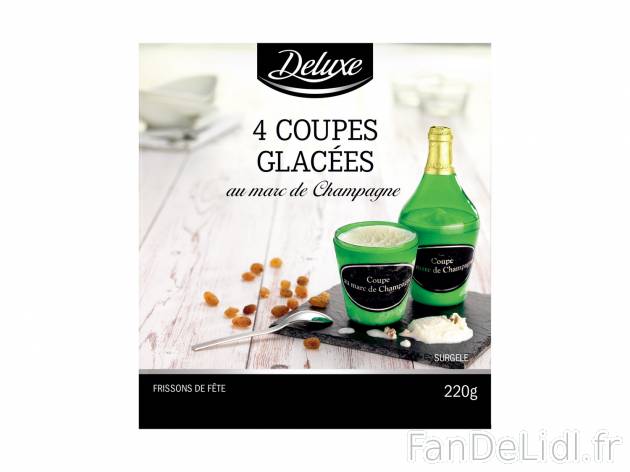 4 coupes glacées au Marc de Champagne , le prix 3.09 &#8364; 

Caractéristiques

- ...